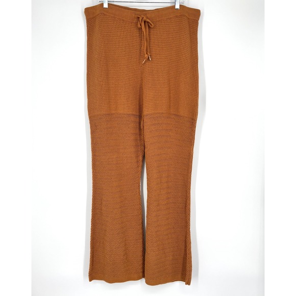 NWT‎ Nina Parker Open Knit Pants Sz 2X Tan Wide Leg Super High Waist Drawstring - Picture 6 of 9